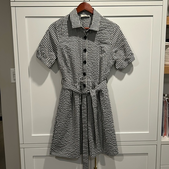 Dex M Gingham Plaid Mini Dress Button Down Belted Short Sleeves - Picture 12 of 12